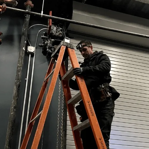 Commercial overhead steel door at a Chicagoland warehouse loading dock